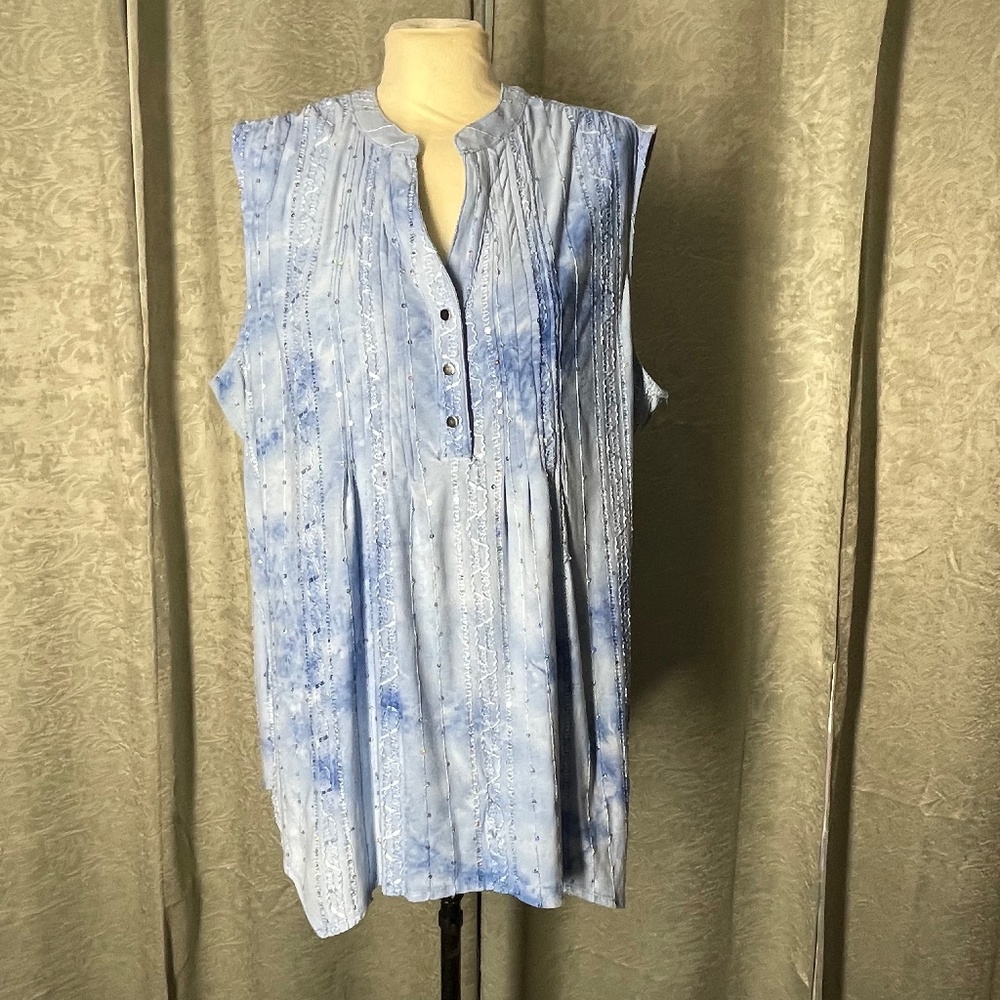 Women’s 2X New Directions Blue White Sequined Blouse Top